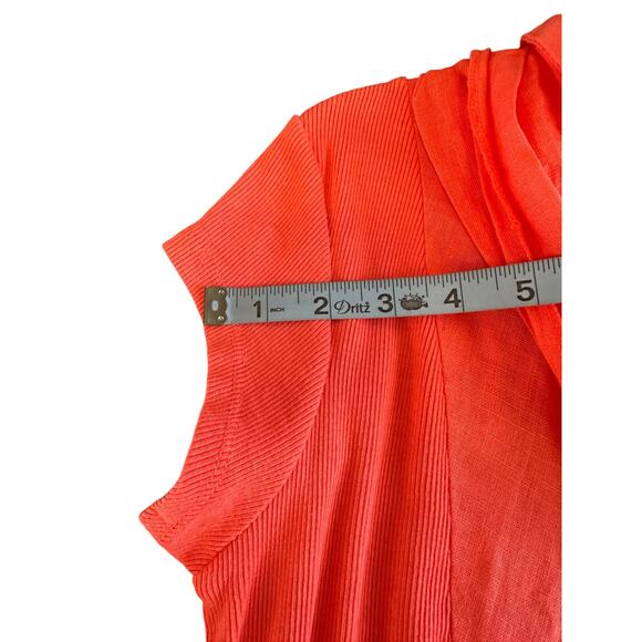 Inizio Pink Short‎ Sleeve V-Neck Lagenlook Coastal Ribbed Linen Dress Small - Picture 10 of 11